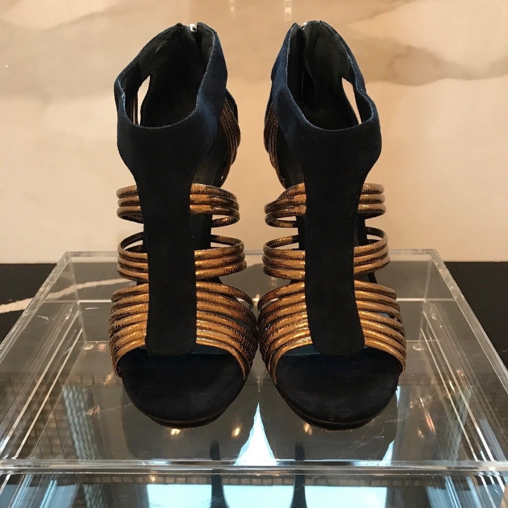 Tory Burch Blue Suede Gold Gladiator Sandals Sz 8M
